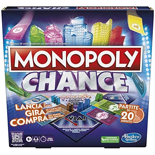 Hasbro Gaming Monopoly Chance Gioco da Tavolo Veloce con Partite da 20 Minuti, Gioco per Famiglie da 2 a 4 Giocatori da 8 Anni in Su