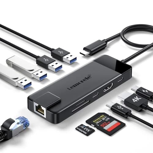 Offre limitée : Lemorele Station d’Accueil USB-C 10-en-1, 4K HDMI et Ethernet Gigabit | 2× USB 3.0, 2× USB 2.0, SD/TF et entrée PD 100W – extension multiport pour bureau/Macbook,iPad,Windows,PC,Téléphone Mobile de 29.99 € à 28.19 € (6% de remise)