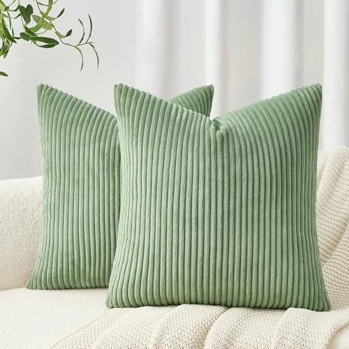 Offerta a tempo: Topfinel Federe Cuscini 45x45 in Velluto a Coste per Divano Salvia Japonica Verde Copricuscini Quadrati Elegante Decorativa per Salotto Moderno Cuscino Cerniera Invisibile per Camera da Letto 2 Pezzi - 56% da 17.49 € a 7.70 €
