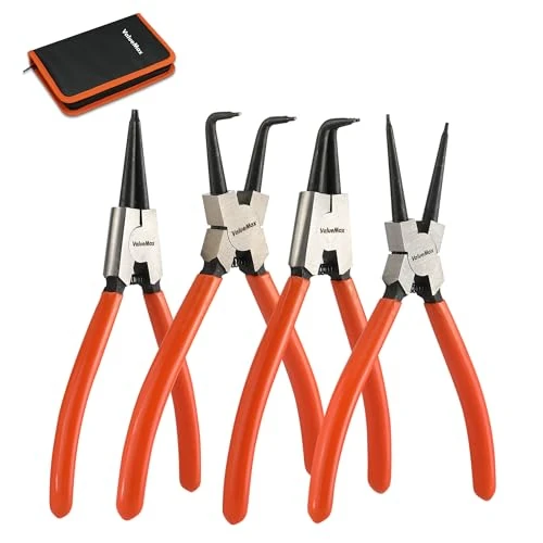 Offerta a tempo: ValueMax Set di 4 Pinze per Anelli di Sicurezza 165mm e 180mm, Pinza per Seeger con Borsa Portatile, Punte Dritte e Curve per Bloccaggio Interno ed Esterno - 15% da 19.99 € a 16.99 €