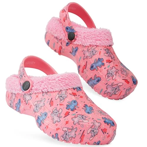 Offerta a tempo: Disney Zoccoli Bambina Fodera in Pile e Charms Rimovibili - Regalo Ragazza (Rosa Stitch/Angel, 32/33 EU) - 21% da 23.49 € a 18.49 €