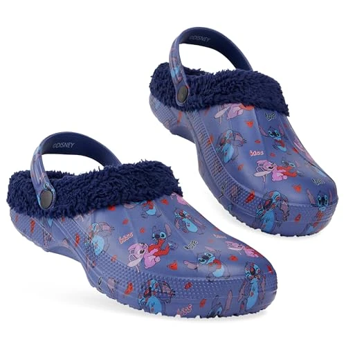 Disney Stitch Clogs Hausschuhe Damen Gartenschuhe Gefüttert mit oder ohne Abnehmbaren Ansteckern Geschenk für Frauen (Blau Stitch, 35/36 EU)