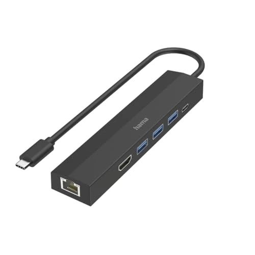 Hama - Hub USB Type C, 3 porte USB A 3.2 gen 1, 1 x USB Type C Power Delivery 100 W, HDMI Ultra HD 4K, LAN Gigabit Ethernet