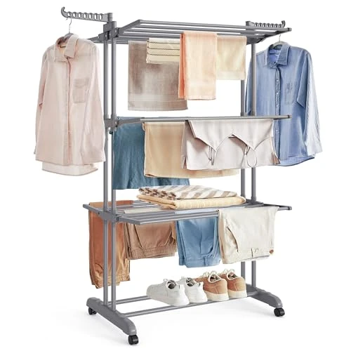 Offre limitée : SONGMICS Étendoir à Linge, Séchoir Mobile à 4 Niveaux, avec roulettes, Pliable, 63,5 x 128 x 173 cm, Grande Capacité, Montage Facile, Utilisation Intérieure et Extérieure, Gris LLR701G01 de 39.99 EUR à 28.79 EUR (remise 28%)