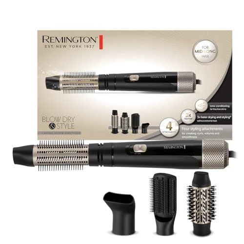 Limited-time offer: Remington Blow Dry & Style Air Styler - For Mid-Long Length Hair (4 Attachments, 38mm & 50mm Bristle Brush, Firm Paddle Brush, Concentrator, 2 Heat & 2 Speed Settings, Swivel Cord, 1000W) AS7500 from 39.99 £ to 29.99 £ (save 25%)