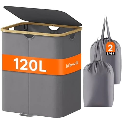 Zeitlich begrenztes Angebot: Lifewit 120L Pfandflaschen Sammelbehälter mit 2 Fächern und Deckel, Grau von 24.99 € auf 21.23 € (15% Rabatt)
