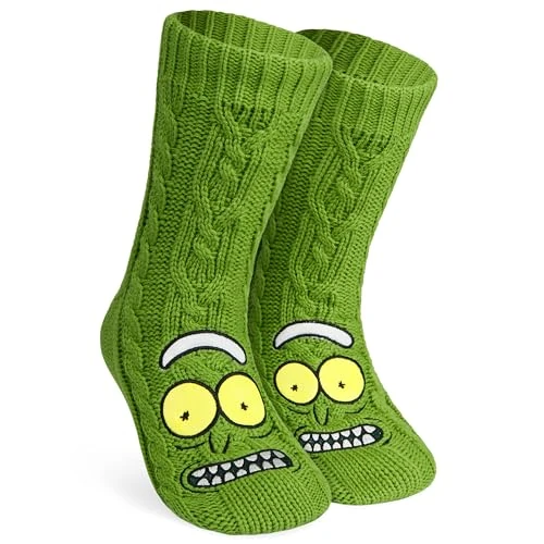 RICK AND MORTY Chausson Chaussette Homme EU 38-44, Chaussettes Fantaisie Chaud, Semelle Antidérapant, Cosy Idee Cadeau (Vert Clair)