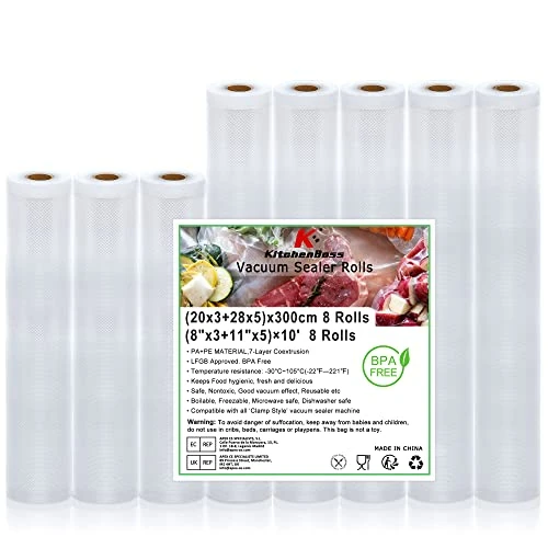 Oferta limitada: Rollos Envasadora Al Vacio Bolsas Vacio Alimentos：KitchenBoss 8 Rollen Bolsas Envasar Al Vacio Alimentos, Sin BPA, 20 x 3/28 x 5/300 cm Bolsas de Vacio Gofradas para Alimentos y Sous Vide Cocina de 19.99 EUR a 19.99 EUR (ahorro 0%)