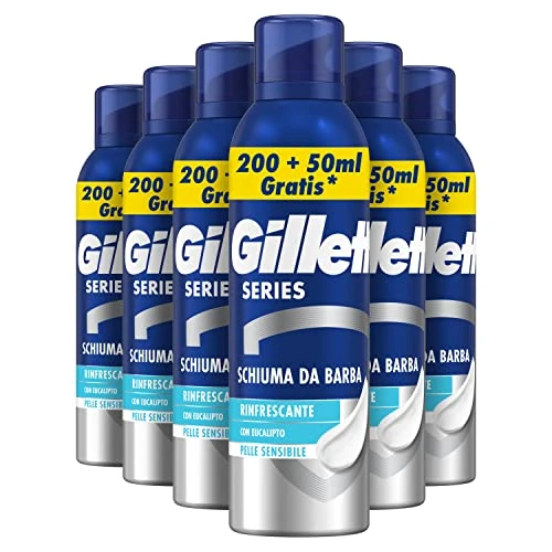 Offerta a tempo: Gillette Series Schiuma da Barba Rinfrescante con Eucalipto, Effetto Lenitivo, Profumo di Pulito, Riduce le Irritazioni, 250ml X6 - 39% da 20.71 € a 12.60 €