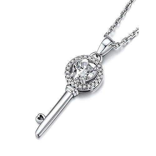 Oferta limitada: MomentWish Cadena con forma de corazón y diamante de moissanita, llavero para mujer, plata 925, colgante de corazón, llave de amor, VVS1 D, color con caja de regalo, certificado de gracia, para de 109.99 € a 109.99 € (ahorro 0.00%)