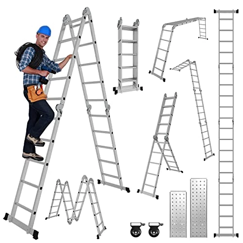 Offerta a tempo: Joparri 4 x 4 Scala multiuso pieghevole da 470 cm, 7 in 1 Scala Multifunzionale Alluminio con 2 piattaforma + Doppia puleggia, fino a 150 kg - 0.00% da 150.99 € a 150.99 €