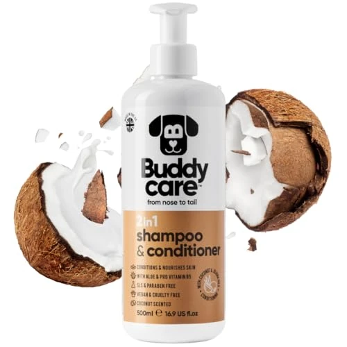 Oferta limitada: Buddycare Champú y acondicionador para Perros | con Aroma a Coco | con Aloe Vera y Pro Vitamina B5 2en1 500ml de 15.99 € a 14.95 € (ahorro 7%)