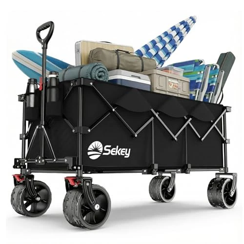 Offre limitée : Sekey XXXL Chariot Pliable 300L 200KG, Modèle Allongé avec Roues Tout-Terrain 17x10 cm, Breveté Mécanisme 4-en-1 Dépliage Instantané, Noir Profond de 107.39 € à 102.02 € (5% de remise)