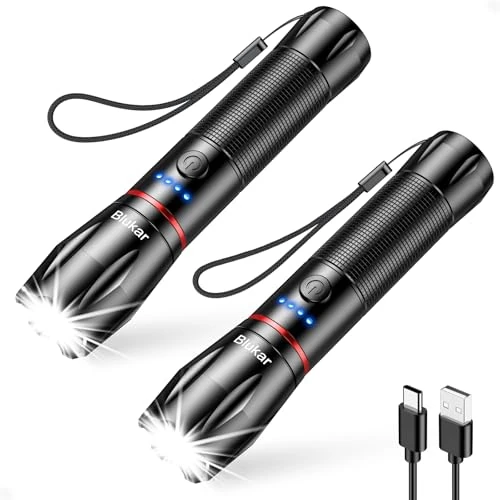Offerta a tempo: Blukar Torcia LED Ricaricabile, 2 Pezzi Super Luminoso Zoomabile Torcia Potente, 5 Modalità di Illuminazione, IPX6 Impermeabile per Campeggio/Escursionismo/Emergenza/Interruzione di Corrente - 17% da 24.99 € a 20.75 €