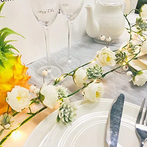 Limitiertes Angebot: Riaxuebiy Künstliche Rose Blume Sukkulente Schraube Girlande mit 2 m 20 LED-Lichterkette Batterie Fee Licht für Hochzeit Valentinstag im Zimmer Dekoration (Rosa Weiß) von 20.50 EUR auf 20.50 EUR (Spare 0%)