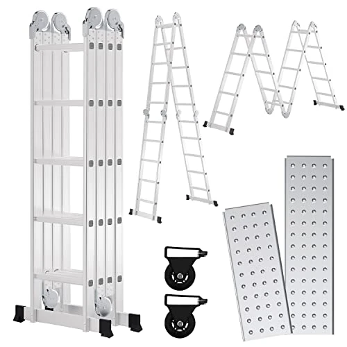 Offerta a tempo: Sonnewelt Scala Multiuso in Alluminio 4x5 Gradini - 5,8 m Con Piattaforma e 2 Ponteggi - Pieghevole, 20 Gradini, Fino a 150 kg, Argento - 0.00% da 174.99 € a 174.99 €