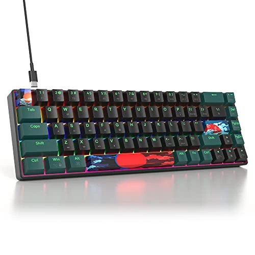 Begrenztes Angebot: SOLIDEE mechanische Gaming Tastatur 65%,68 Tasten mit Lineare rote Schalter,kabelgebundene mechanische Tastatur mit LED-Hintergrundbeleuchtung,gemischtes Licht kompakte(68 Black-Green) von 19.41 EUR auf 16.50 EUR (Rabatt 15%)