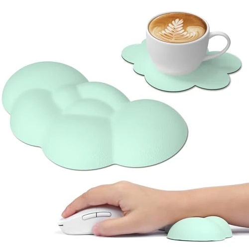 ATTACK SHARK Reposamuñecas en la Nube con Posavasos, Almohadilla Ergonómica para Muñeca con Masaje, Lindo Accesorio de Escritorio para Computadora, Oficina, Juegos - Verde Claro