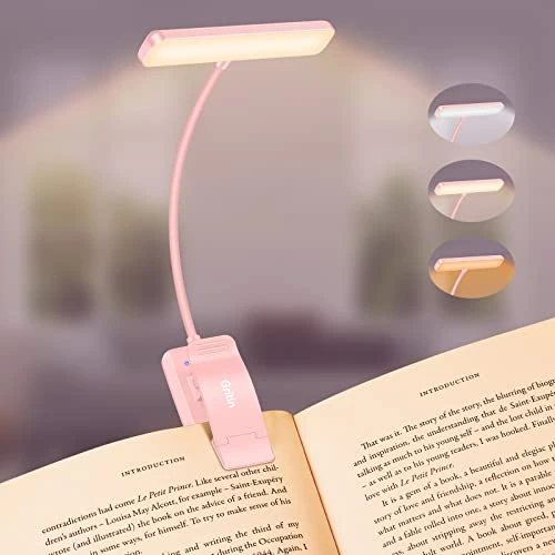 Offerta a tempo: Gritin 19 LED Lampada Luce da Lettura per Libro, Luce per Lettura Libri a Letto con Clip Ricaricabile, 3 Temperature di Colore, Dimmerabile Senza Livelli, Lunga Durata, per Studio-Rosa - 5% da 18.99 € a 18.04 €