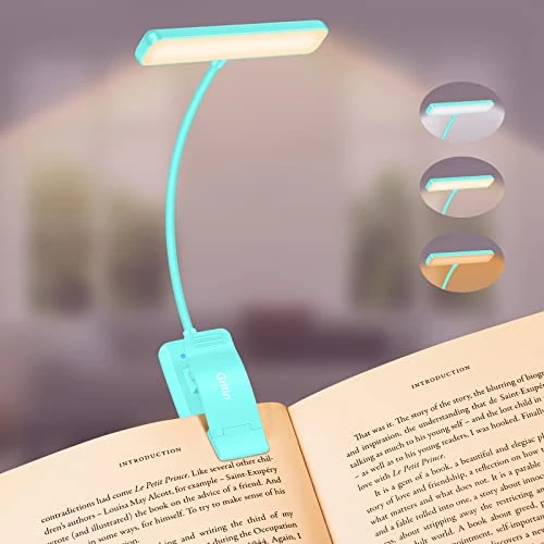 Gritin 19 LEDs Lampada Luce da Lettura per Libro, Luce per Lettura Libri a Letto con Clip, Ricaricabile, 3 Temperature di Colore, Dimmerabile Senza Livelli, Lunga Durata, per Studio, Lavoro a Maglia