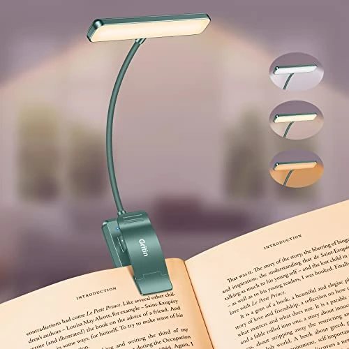 Gritin Leeslamp Boekenklem, USB C Oplaadbare Boeklamp met 19 LEDs, 3 Kleurtemperatuurmodi, Lange Looptijd, 360° Flexibel Traploze Helderheid Klemlamp voor Nachtlezen in Bed