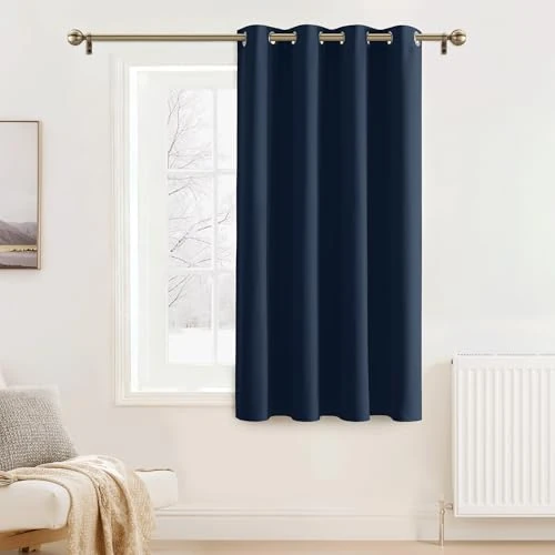 PONY DANCE Thermal Insulated Curtain with Eyelets, Set of 1 Piece Opaque Curtains with Eyelets, Cold and Heat Protection, H 180 x W 140 cm, Dark Blue
