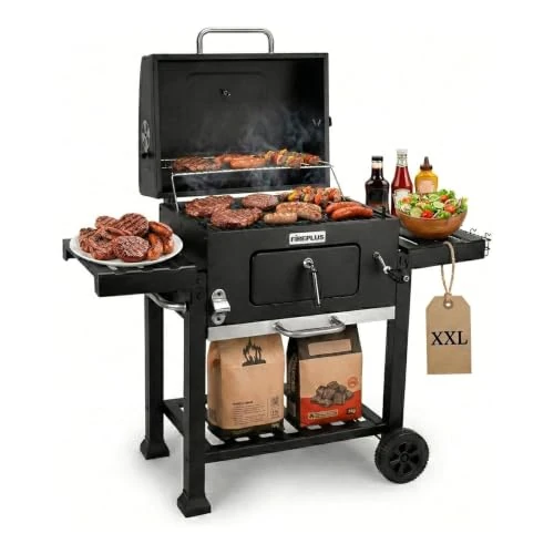 Zeitlich begrenztes Angebot: Amig - Holzkohlegrill XXL - Fireplus Tragbarer Barbacue - Grill mit Rädern und Seitenablagen - Belüftungssystem und Aschebehälter - Stahlgrill 57 x 42 cm - Maße: 116 x 131 x 56 cm von 262.89 € auf 262.89 € (0.00% Rabatt)