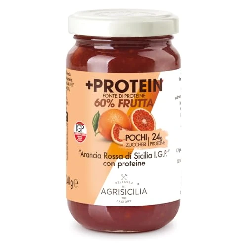 Offerta a tempo: Agrisicilia +Protein Marmellata di "Arancia Rossa di Sicilia I.G.P.", Ad Alto Contenuto Proteico, Basso Contenuto Di Zuccheri, Vasetto da 240g Ideale Per Colazione e Pancake - 48% da 5.79 € a 3.00 €
