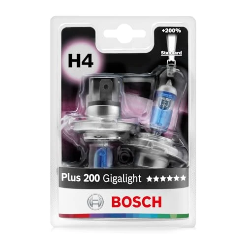 Offerta a tempo: Bosch Lampadine Alogene H4 Plus 200 Gigalight, 12 V 60/55 W, con il 200% di Luce in più - Attacco P43t - Confezione da 2 Lampadine - 3% da 25.44 € a 24.56 €