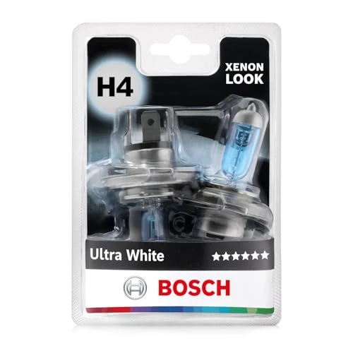 Limited-time offer: Bosch H4 (472) Ultra White Halogen Headlight Bulbs, 12 V 60/55 W, Modern White LED Look - Socket Type P43t - Pack of 2 Replacement Car Light Bulbs from 13.42 GBP to 11.41 GBP (save 15%)