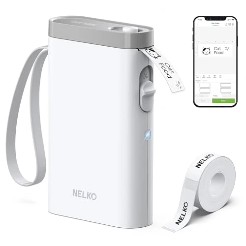 Nelko Drukarka etykiet, Bluetooth P21, samoprzylepne urządzenie do etykietowania, przenośne urządzenie do etykietowania, samoprzylepna, bezprzewodowa, mini drukarka etykiet z systemem iOS Android, do