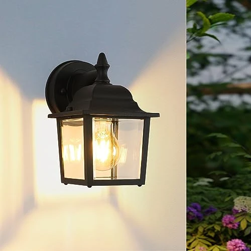 Limited-time offer: Comely Outdoor Wall Lantern, Exterior Waterproof Wall Sconce Light Fixtures, Front Door Wall Lamp with Clear Glass Shade, E27 Socket Porch Lights for Entryway, Black, Length 21cm (Without Bulb) from 31.21 GBP to 31.21 GBP (save 0%)