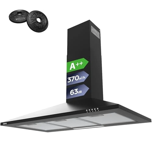 Offerta a tempo: CIARRA ASB9201 Cappa Aspirante 90 cm Classe A++ 370 m³/h, 3 Velocità, con Filtro a Carbone CBCF002X2, Camino Estensibile - Cappa Cucina Nero - 24% da 169.99 € a 129.98 €