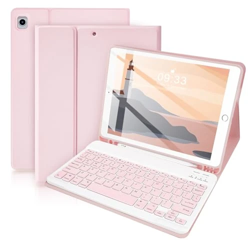 Offerta a tempo: SOPPY Custodia Italiana Tastiera per iPad 9a/ 8a/ 7a Generazione/iPad Pro/Air 3a 10.5", Wireless Tastiera Staccabile, con Slot per Penna Stilo, Layout Italian - Rosa - 51% da 28.99 € a 14.07 €