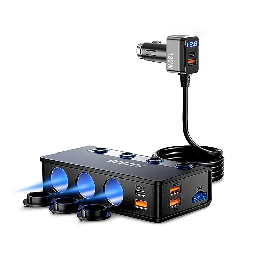 Tijdelijke aanbieding: BESTEK Autolader, 180 W, USB-C-oplader, PD, USB, QC3.0, sigarettenaansteker-adapter, 12 V/24 V, met 3 sigarettenaansteker-aansluitingen, 6 USB-poorten met LED-display voor iPhone Dash Cam van 30.25 € naar 30.25 € (0.00% korting)