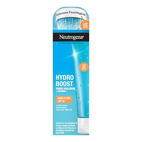 Neutrogena Hydro Boost Aqua Fluid SPF 25 - Líquido hidratante ligero con ácido hialurónico y vitamina C para todos los tipos de piel, 50 ml