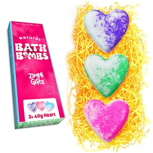 3 x Love Heart Value Bath Bomb Gift Set von Zimpli Gifts, funkelndes Beauty-Geschenk für das Spa, Geschenk für Frauen, für sie, Frau, Freundin, Socken
