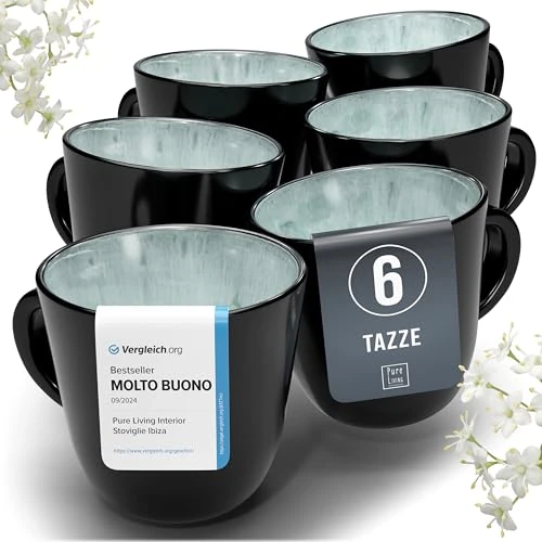 Offre limitee: Ensemble Tasses Café Pure Living - 6 Tasses en Grès Ibiza, Chic et Modernes, Compatibles Lave-vaisselle et Micro-ondes - Vert Sauge de 54.95 EUR a 39.95 EUR (economie 27%)