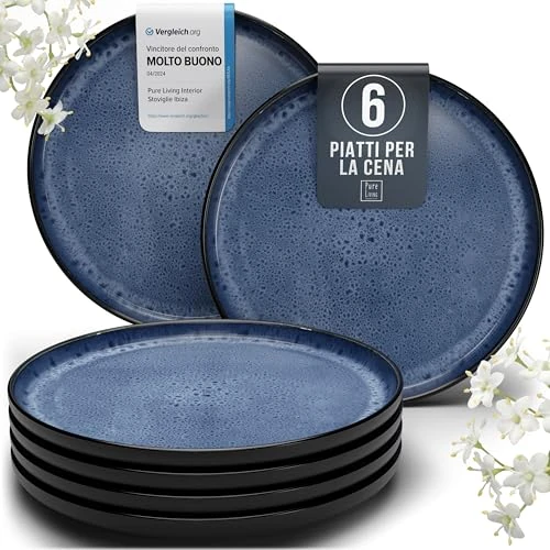 Oferta limitada: Juego de 6 Platos Grandes de Gres Ibiza - Elegantes Platos para Comida, Apto para Lavavajillas y Microondas - Set de Vajilla para 6 Personas - Pure Living en Negro y Azul Profundo de 59.95 EUR a 47.90 EUR (ahorro 20%)