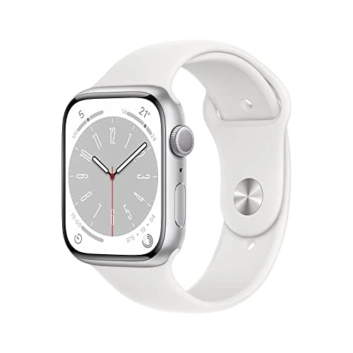 Apple Watch Series 8 (GPS, 45 mm) Zilver Aluminiumgehäuse mit Wit Sportarmband (Refurbished)