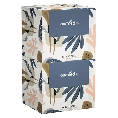 Ourmed Life Einweg-Gesichtshandtuch, fusselfrei, biologisch abbaubar, saubere Handtücher, trockene Make-up-Entferner-Tücher, super weich und dick für empfindliche Haut, 25,4 x 30,5 cm, 2 Stück
