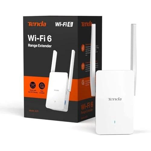 Tenda Wi-Fi 6 Repetidor WiFi AX1500Mbps Extender, Amplificador Cubre hasta 150m², 1 Puerto Gigabit Ethernet, WPS, Modo Ap, Indicador LED, Compatible con Todos los Routers, A23