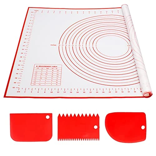 Offre limitée : Alyvisun Reutilisable Tapis de Cuisson Silicone avec 3 Grattoirs, 70 x 50cm Antidérapant Tapis et Ustensiles à Pâtisserie Mesurable Plaque Accessoire pour Pâte, Macaron, Biscuit de 11.99 € à 11.99 € (0.00% de remise)