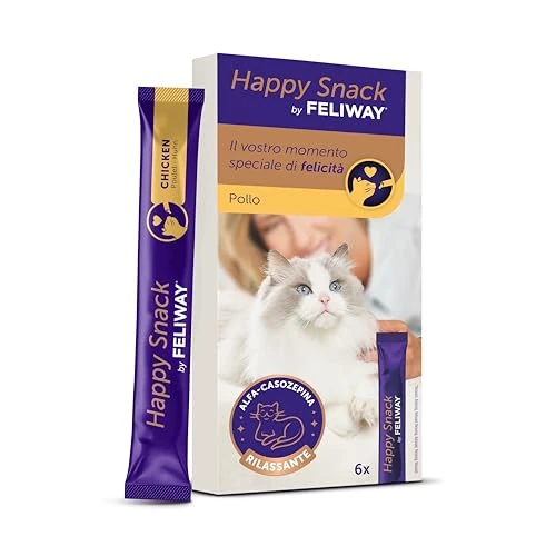 FELIWAY Happy Snack - Deliciosos y cremosos premios calmantes para gatos (6 sobres). Ayuda a los gatos a sentirse más tranquilos y a mejorar vuestro vínculo.