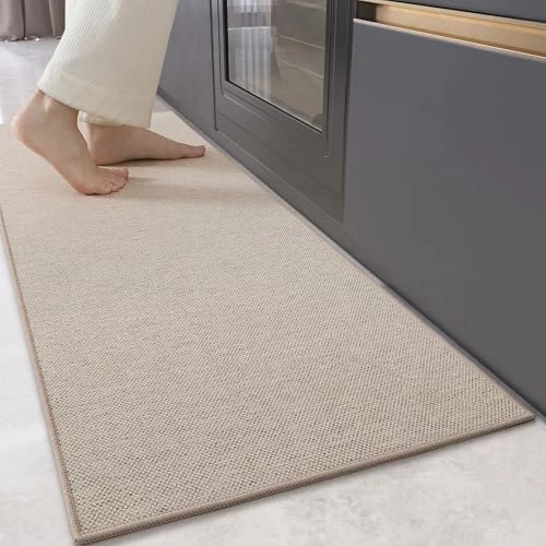 COLOR&GEOMETRY Kitchen Rugs Non Slip Washable 43x120cm, 4mm Thin Woven Rubber Backed Kitchen Runner Rug, Absorbent Easy to Clean Floor Mats for in Front of Sink, Laundry Room, Hallway, Khaki