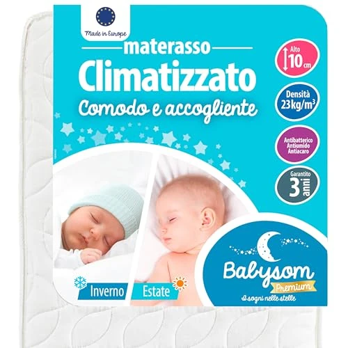 Babysom - Air-conditioned baby mattress - 60 x 120 cm | Reversible: 1 side cool summer and 1 side padded winter | Anti-dust mite | Thickness 10 cm | Oeko-Tex | Made in France