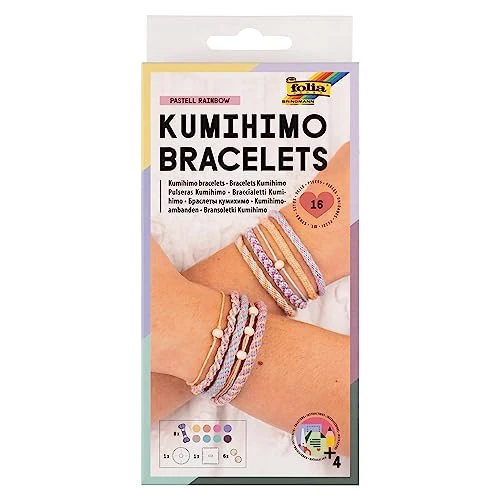 Zeitlich begrenztes Angebot: folia 32039 - Kumihimo Bracelets PASTELL RAINBOW, Bastelset für Armbänder, 16-teilig mit Garn, Knüpfscheiben und Perlen, inkl. Anleitung von 6.99 € auf 4.39 € (37% Rabatt)