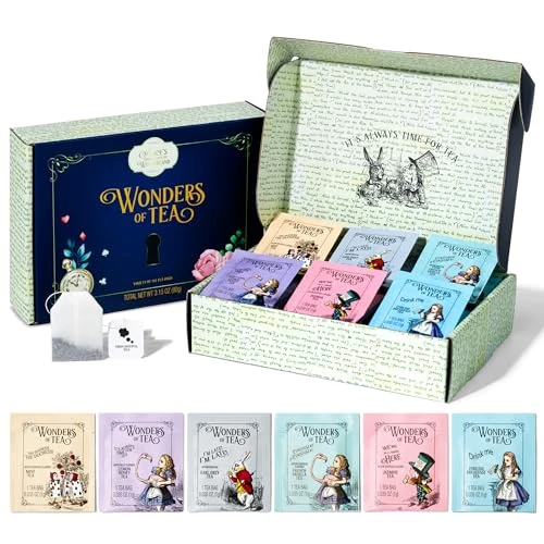 Alice's Adventures in Wonderland, set regalo Wonder of Tea, include 6 gusti di tè con citazioni e illustrazioni di libri, set da 90