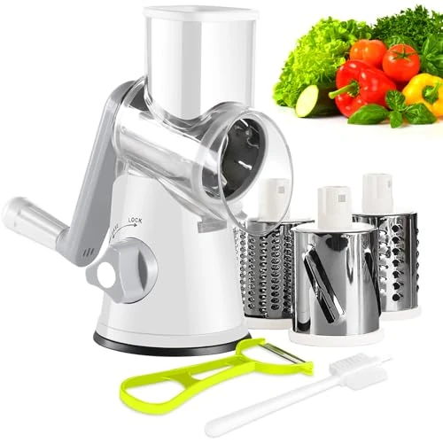 Wuciray Groentesnijder, handmatige rasp, mandoline, met 3 messen, keukenschaaf, groenteschiller, multifunctionele dunschiller