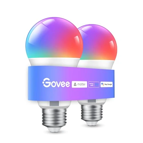 Limitiertes Angebot: Govee Smart Glühbirne E27, WLAN LED Lampe RGBWW kompatibel mit Matter, Alexa und Google Assistant, dimmbare mit 16 Millionen DIY-Farben, 800LM, 54 Szenen, Smart Home Alexa Zubehör, 2 Stück von 19.99 EUR auf 11.99 EUR (Spare 40%)